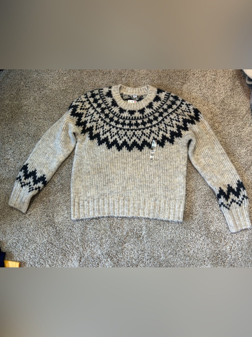 Uniqlo Fair Isle Crew Neck Sweater Natural Beige Knit Nordic Winter Size XS NWT